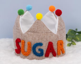 Personalized Pet Birthday Crown, Embroidered Dog/Cat Party Hat