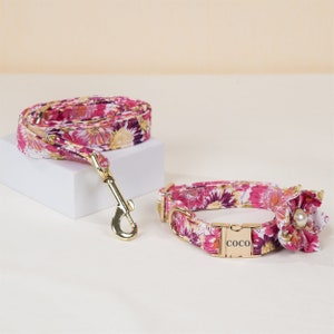 Personalized Pet Collar with Flower Engraved Dog Collar Girl Puppy Collar Floral Dog Collar with Name Custom Dog Collar for Dog Owner Gifts