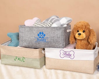 Personalized Pet Toy Basket with Name Dog Toy Storage Basket Foldable Pet Toy Bin Cat Toy Organizer Puppy Gift Pet Treat Storage Box for Pet