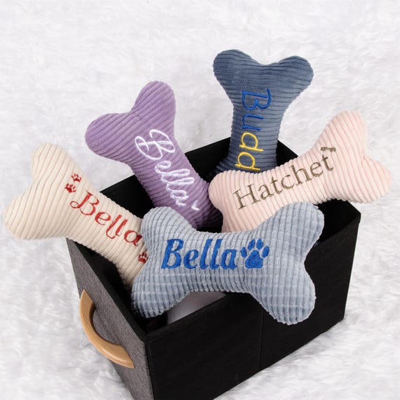 Personalized Dog Toy with Name Embroidered Pet Toy for Puppy Bone Toy with Squeaker Custom Dog Bone Toy Pet Owner Gift for Dog Birthday Gift
