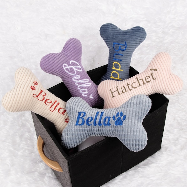 Personalized Dog Toy Embroidered Name Dog Bone Toy with Squeaker for Dog Gifts Pet Owner Gift New Puppy Toy for Dog Mom Dog Birthday Gifts