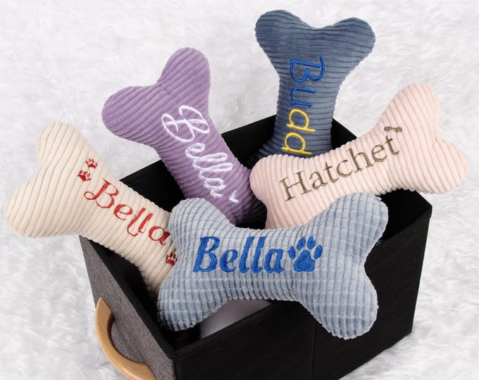 Personalized Dog Toy Embroidered Name Dog Bone Toy with Squeaker for Dog Gifts Pet Owner Gift New Puppy Toy for Dog Mom Dog Birthday Gifts