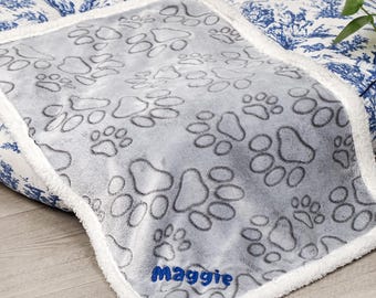 Personalized Pet Blanket with Name Embroidered Dog Blanket with Paw Print Blanket Custom Dog Blanket for Puppy Blanket for New Puppy Gifts