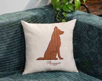 Embroidered Dog Outline Pillow, Personalized Pet Memorial Pillow
