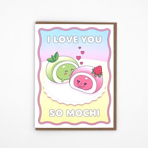 Eu te amo tanto, Mochi | Cartão de felicitações em branco | Amor | Trocadilho | Comida