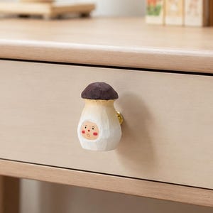 Wooden Mushroom Drawer Pulls,Beige Pink Dresser Knobs For Nursery,Wood Cabinet Door Handles