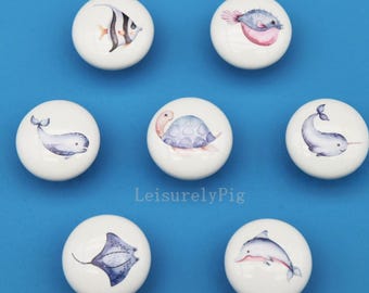 Ocean Animal Ceramic Knob, Nursery Drawer Pull, Kids Room Decor