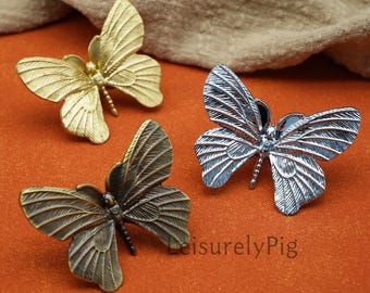 Perillas de tocador de mariposa de latón macizo: perilla de gabinete dorada, bronce y plateada, tirador de cajón Art Deco