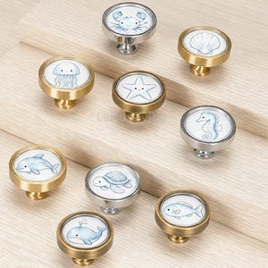 Solid Brass Beach Theme Drawer Knobs for Kids, Coastal Cabinet Hardware, Nursery Dresser Pulls