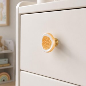 Colorful Fruit Cabinet Knobs, Brass Bases Dresser Pulls, Nursery Decor Drawer Knob, Furniture Hardware