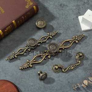 Tiradores de cajón de bronce antiguo y plata: pomo de aleación de zinc, herrajes retro