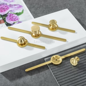 Kulknopp med bakplatta, lådhandtag i massiv mässing, köksskåpsbeslag i guld