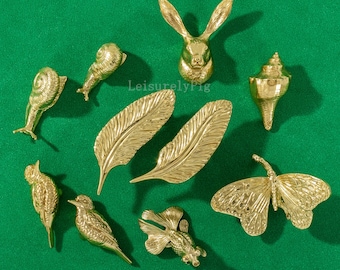 Multiple Gold Animal Dresser Knobs: Solid Brass Butterfly,Rabbit,Bird,Snail-Art Deco Drawer Pulls
