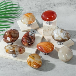 Irregular Agate Cabinet Knobs: Zinc alloy Chrome Base,Natural Stone Drawer knob, Dresser Pull