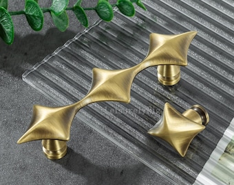 Art Decor Cabinet Pulls Antique Bronze Drawer Handles Solid Brass Star Knobs Furniture Hardware
