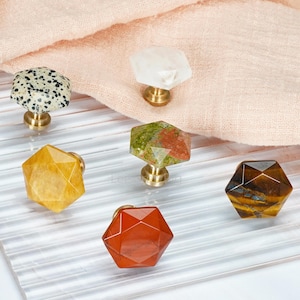 Mini Cabinet Knobs, Natural Crystal Drawer Knob,Brass Stone Dresser Pulls, Colorful Wardrobe Handles