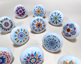 Bouton de tiroir à fleurs en céramique colorée, boutons de porte d'armoire de décoration intérieure, quincaillerie de meuble pour commode