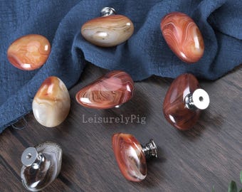 Natural Irregular Stone Cabinet knob,Agate Stone Drawer Knobs,Brown Dresser Pull