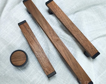 Black Walnut Drawer Pulls ,Wood Kitchen Door handles,Gold Black & Antique Bronze Cabinet Knobs