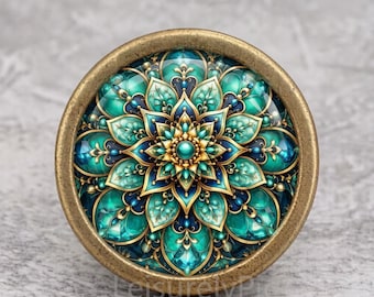 Pomelli per cassetti Mandala fatti a mano, basi in metallo, maniglie per armadi e cassettiere fai da te, ferramenta per mobili vintage