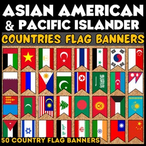 Banderas del Mes de la Herencia Asiático-Americana e Isleña del Pacífico, Tablero de Anuncios AAPI / Banderas de Países Asiáticos / Decoración para el Aula