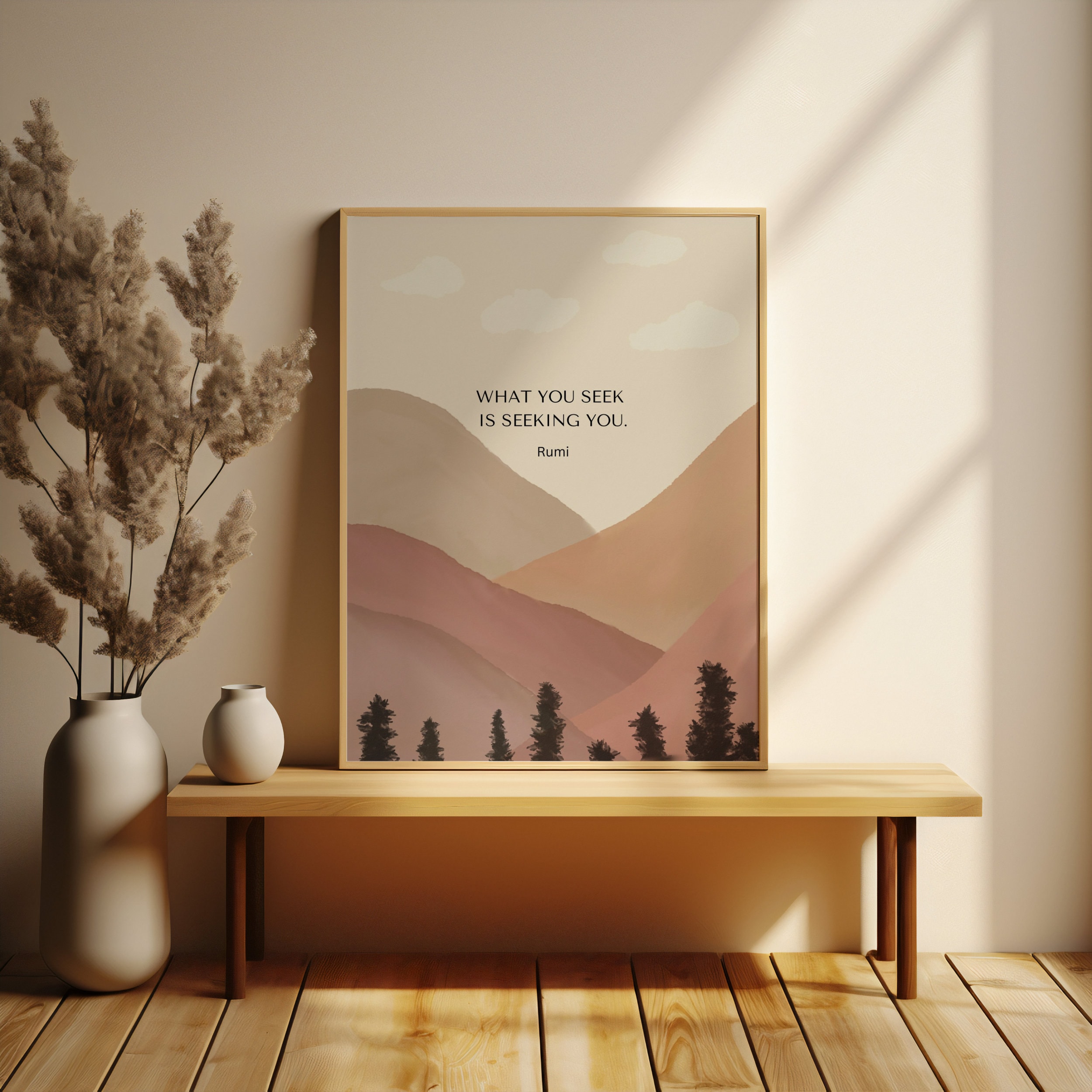 Rumi Quotes Landscape Printable Wall Art , Watercolour Scenery Mountain ...