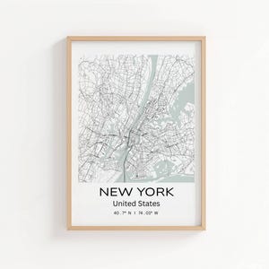 Affiche minimaliste de carte de la ville de New York, art mural moderne de New York, cadeau de décoration urbaine pour les amoureux de la ville, impression de carte en noir et blanc, décoration de maison et de bureau