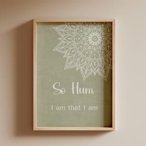 Art mural imprimable mandala avec mantra so hum, impression de mantra de méditation vert sauge, décoration murale pour studio de yoga, décoration bohème, téléchargement numérique