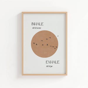 Inhale Exhale Yoga Printable Wall Art, Breathing Sequence with Sun & Birds, Boho Spiritual Print for Meditation Room or Office