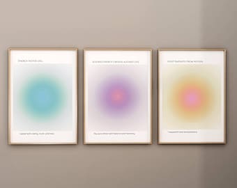 Aura Affirmation Print Set of 3, Gradient Aura Poster, Boho Spiritual Quote Printable Wall Art, Meditation & Yoga Room, Digital Download