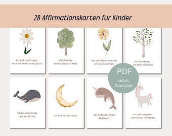 Ausdruckbaren Affirmationskarten für Mädchen, Positive Selbstliebe & Achtsamkeit, Kinder Karten Deutsch, Geschenkidee, Digitaler Download