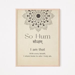 Poster con mantra So Hum - Stampa con mandala per meditazione, citazione ispiratrice di yoga, decorazione da parete in stile boho-spirituale, regalo consapevole per yogi