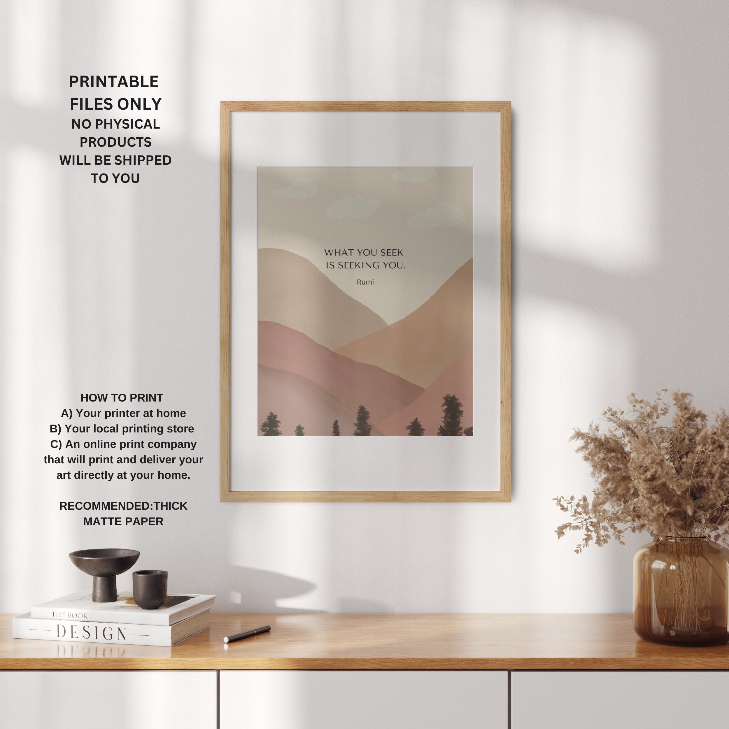 Rumi Quotes Landscape Printable Wall Art , Watercolour Scenery Mountain ...