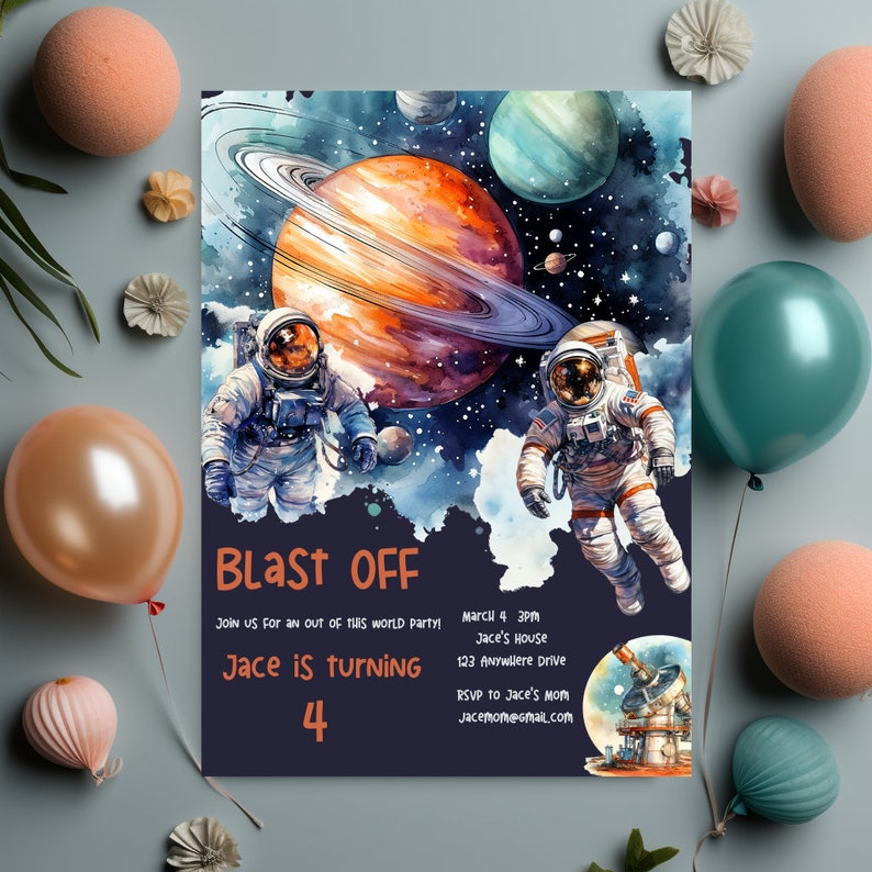 Editable Space Invitation, Out of This World Birthday Invite, Outer ...