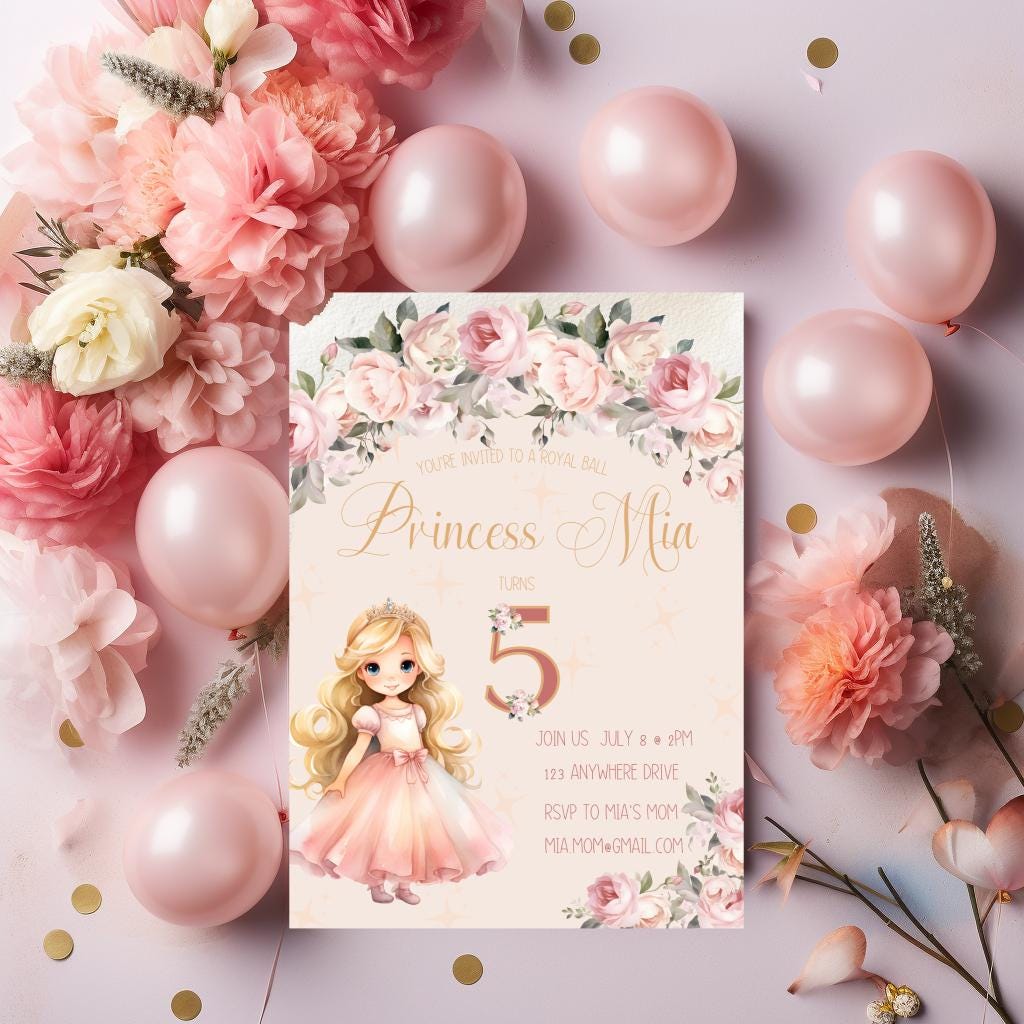 Editable Princess Birthday Invitation, Pink Princess Birthday, Princess ...
