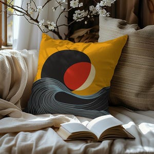 Boho Abstract Wave Pillow, Modern Abstract Decor, Decorative Pillow, Living Room Decor, 16&quot; x 16&quot; - 18&quot; x 18&quot;