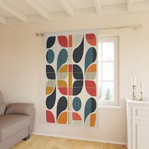 Geometric Retro Window Curtain (1 Piece), Modern Abstract Art Collection, 54&quot; x 88&quot;
