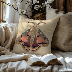 Enchanted Moth Pillow: Boho Cottagecore Floral Accent Cushion