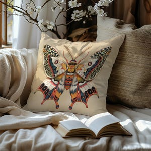 Botanical Moth Pillow: William Morris Cottagecore Decor