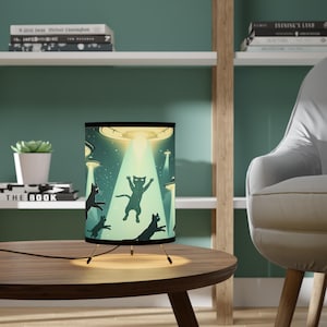 Cat Abduction Tripod Lamp: Unique Living Room Decor