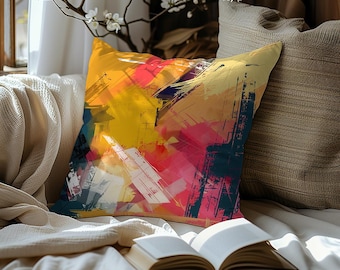 Modern Abstract Pillow: Colorful Living Room Decor (16" x 16")