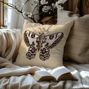 Leopard Moth Pillow: William Morris Botanical Cottagecore Cushion