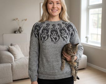 Happy wagging cat sweater knitting pattern