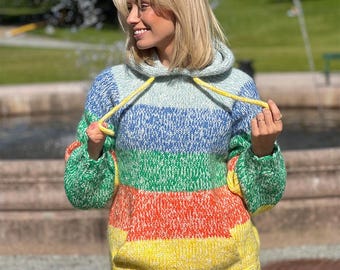 Happy colorful hoodie knitting pattern