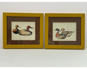 Vintage R F Harnett Duck Art Prints Yellow Frames Canvasback Redhead Wood Ducks