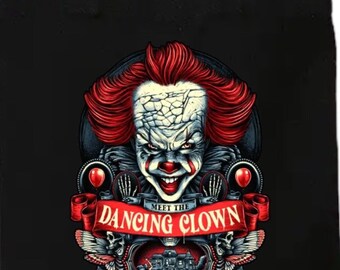 Horror Icons Meet the Dancing Clown Black Canvas Tote Bag Horror Bag Evil Clown Shopping Bag Clown Bag Float With Me Horror Film Fan