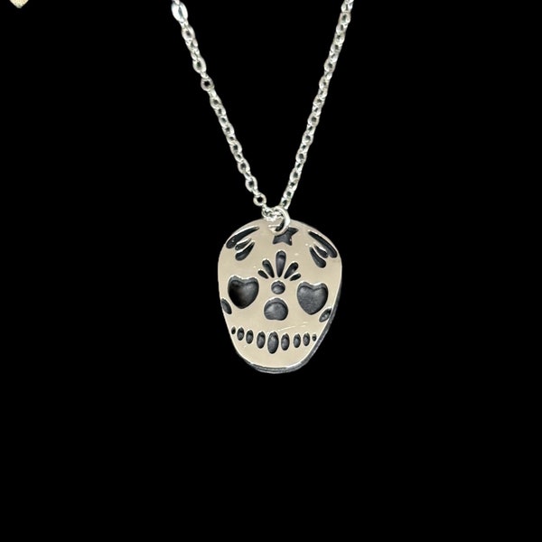 Stainless Steel Sugar Skull Necklace Non Tarnish Jewellery Skull Jewellery Gothic Apparel Steel Jewellery Steel Necklace Gothic Jewellery