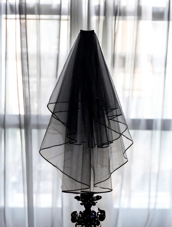 Eternal Darkness Gothic Wedding Black Veil with Satin Edging Gothic Black Veil Gothic Bride Black Wedding Goth Bride Wedding Veil