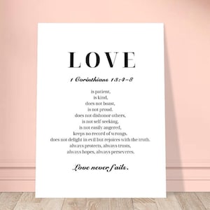 Poster 1 Corinthians 13 Love Quote: minimalistische christelijke muurkunst