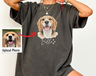 Custom Pet Portrait Comfort Colors Dog Shirt, Personalized Pet Photo Tee With Name, Dog Lover Gift, Cat Lover, Custom Pet Memorial Shirt